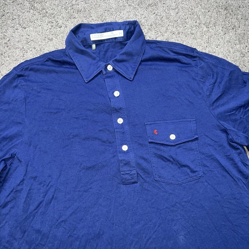 Criquet Polo‎ Shirt Mens Blue Organic Cotton Jersey Golf Sz M Golfing
